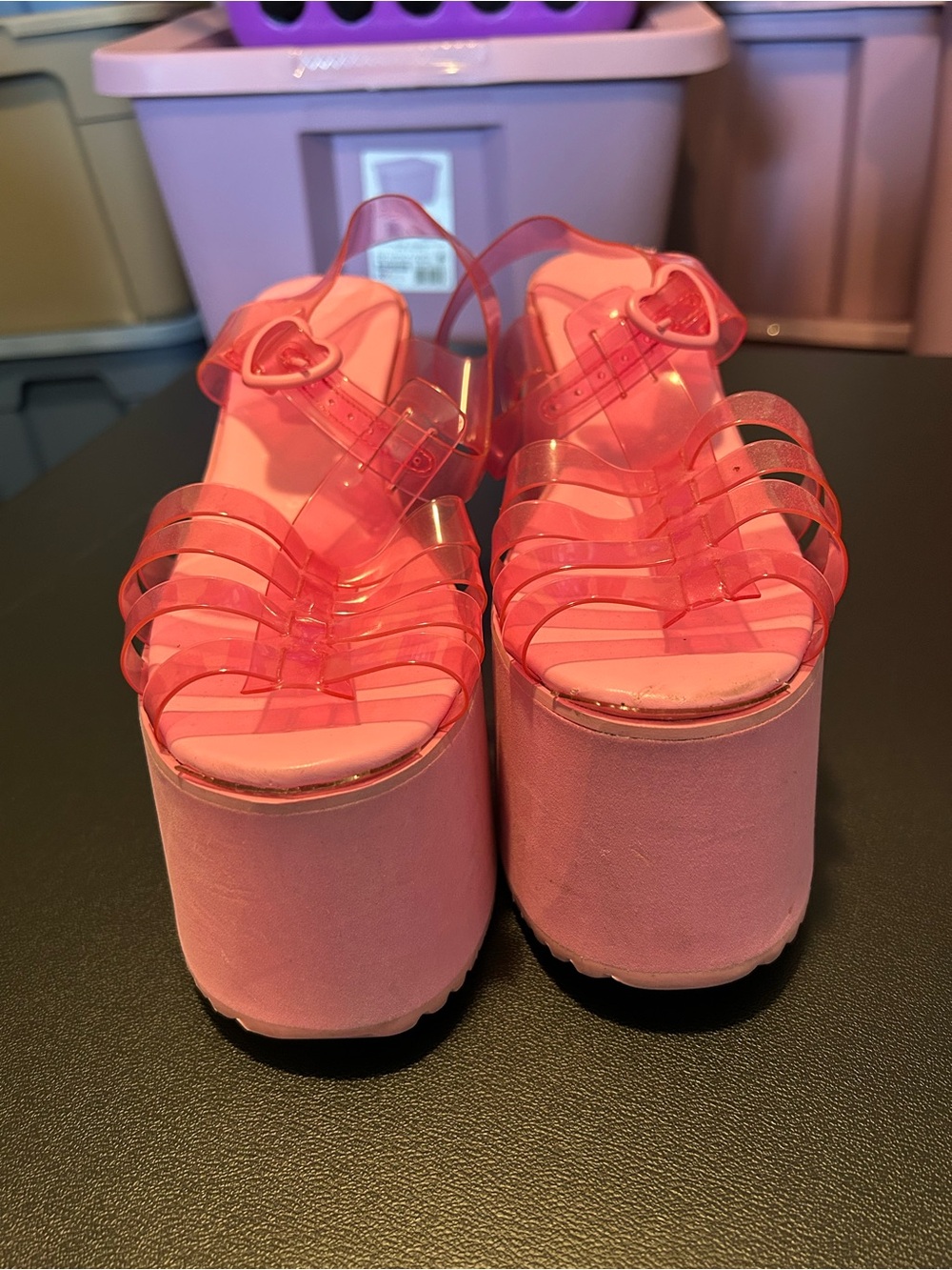 Sugar Thrillz Pink Platform Jelly Wedge Sandals 8